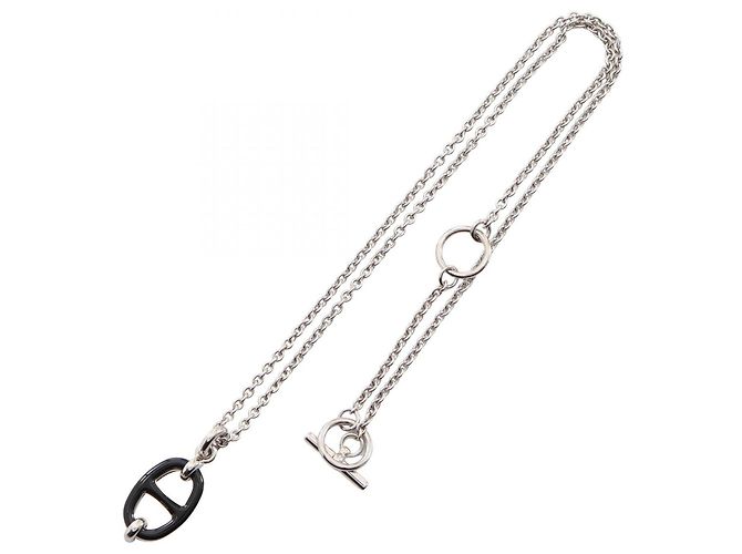 Hermès Collana Hermes Chaine d'Ancre Mini Maillon PM Nero Argento - vista 3