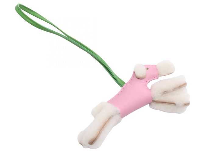 Ciondolo per borsa Hermès Buddy Charm Pelle di Agnello Rosa Verde Crema Crudo - vista 2