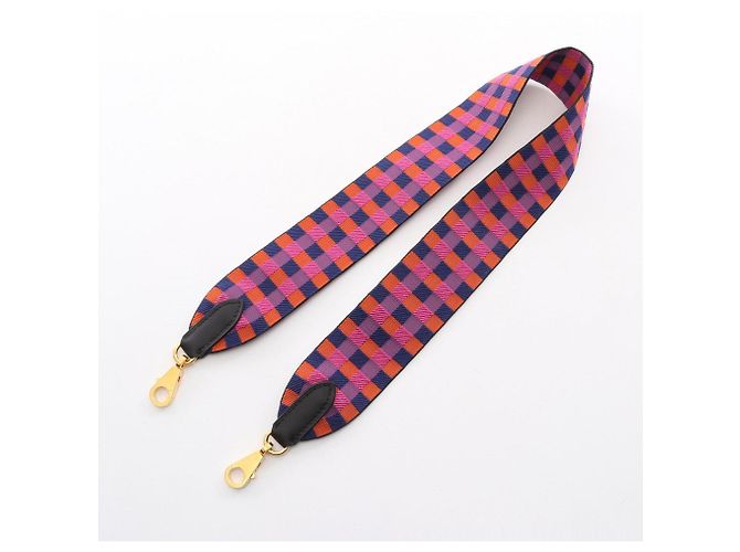 Hermès Hermes Bandoulière Sangle Maxi Quadrille Shoulder Strap Doré Orange Violet Bleu Marine - vue 2