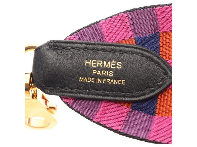 Hermès Hermes Bandoulière Sangle Maxi Quadrille Shoulder Strap Doré Orange Violet Bleu Marine - vue 4