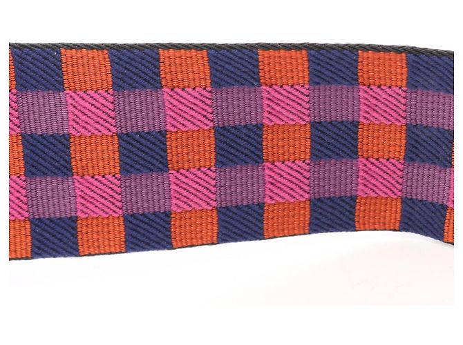 Hermès Hermes Bandoulière Sangle Maxi Quadrille Shoulder Strap Doré Orange Violet Bleu Marine - vue 8