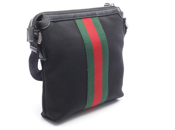Borsa a tracolla piatta Gucci Web Stripe Nero Rosso Verde - vista 2