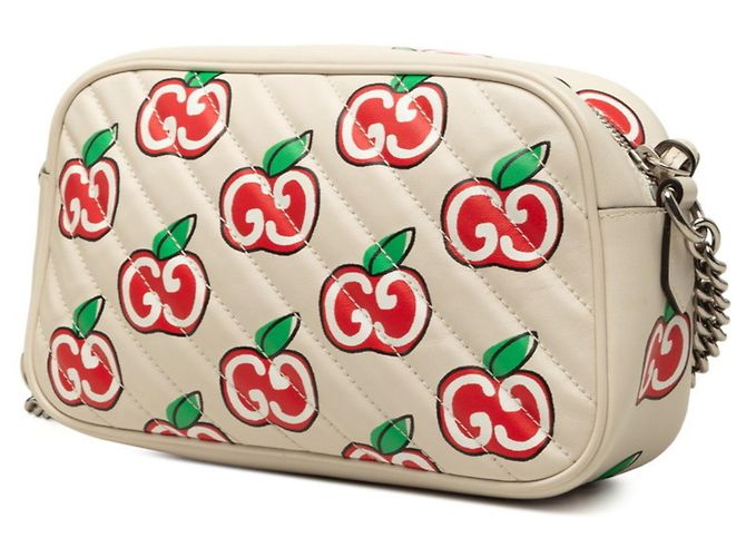 Borsa a tracolla con catena Gucci GG Marmont Apple Bianco - vista 2