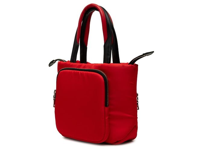 Borsa a mano Prada in Tessuto con placca logo triangolare e tasca Nero Rosso - vista 2
