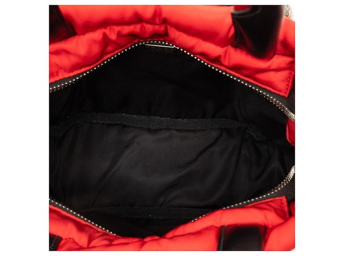 Borsa a mano Prada in Tessuto con placca logo triangolare e tasca Nero Rosso - vista 4