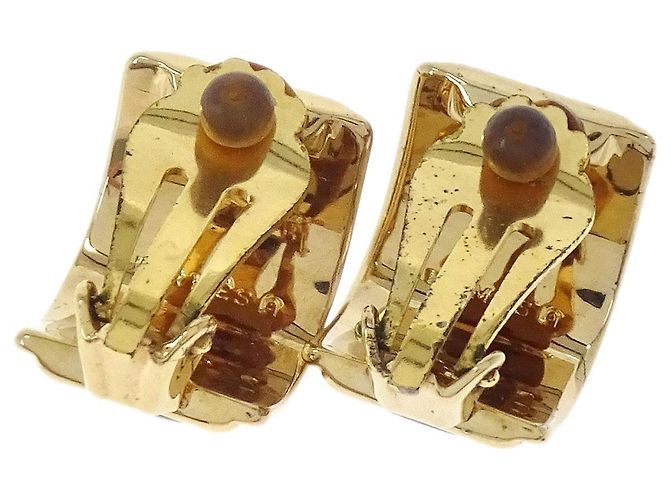 Hermès Hermes Vintage Mezza Luna Clip-On Smalto Stampato e Metallo D'oro - vista 2