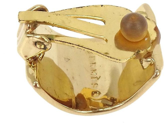 Hermès Hermes Vintage Mezza Luna Clip-On Smalto Stampato e Metallo D'oro - vista 4