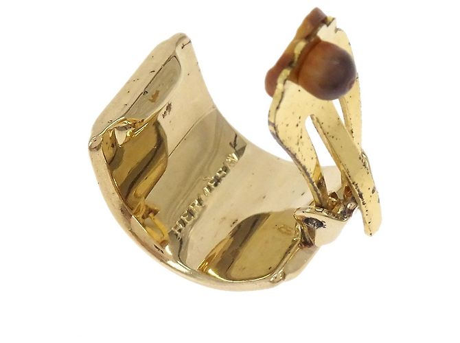 Hermès Hermes Vintage Mezza Luna Clip-On Smalto Stampato e Metallo D'oro - vista 5