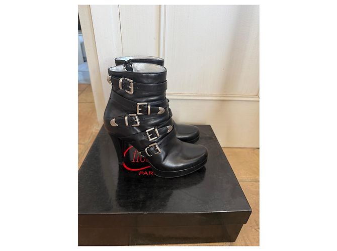 Free Lance Botas de tacón alto de cuero negro con hebillas - vista 3