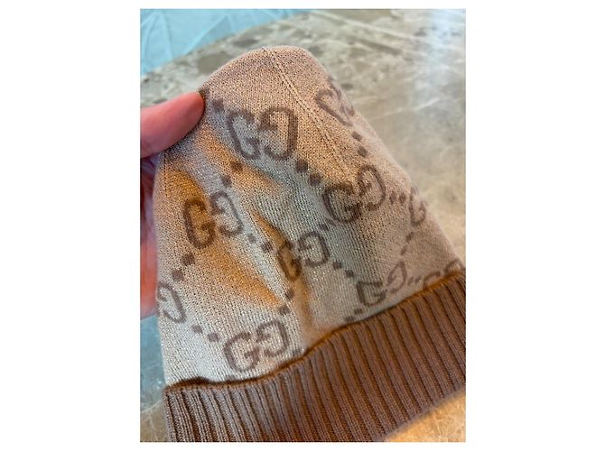 Berretto Gucci GG Monogram in Cashmere Beige - vista 4