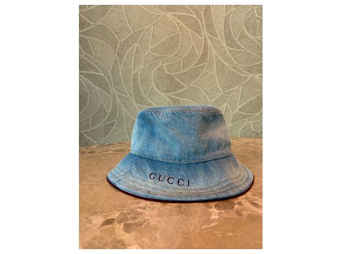 Gucci Cappello Bucket in denim blu - vista 2