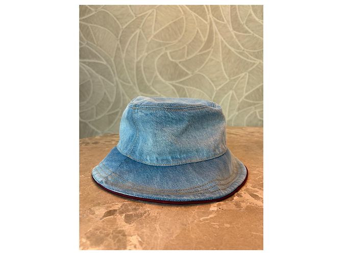 Gucci Cappello Bucket in denim blu - vista 3