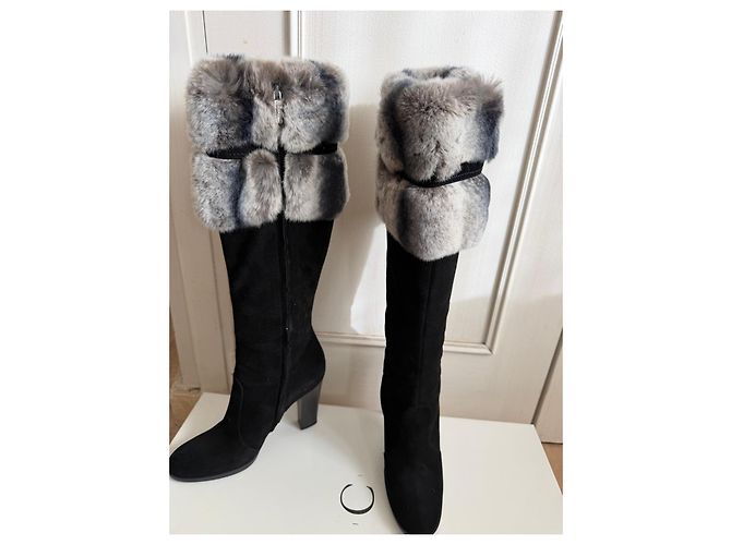 Casadei Botas altas de ante negro con ribete de piel Gris - vista 2