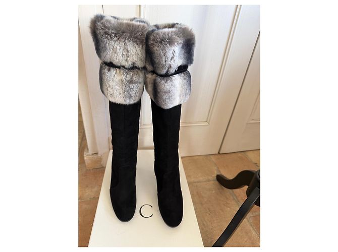 Casadei Botas altas de ante negro con ribete de piel Gris - vista 3