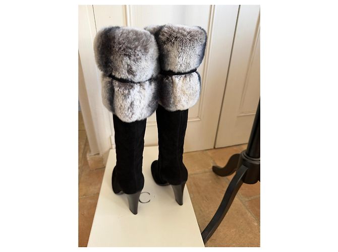 Casadei Botas altas de ante negro con ribete de piel Gris - vista 5
