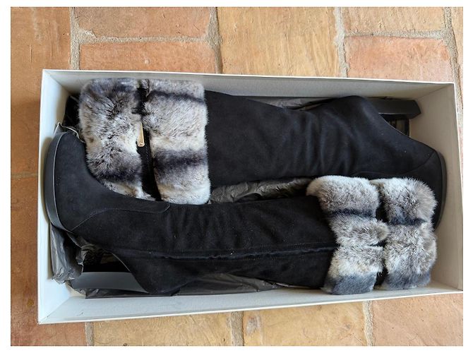 Casadei Botas altas de ante negro con ribete de piel Gris - vista 6