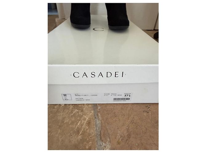 Casadei Botas altas de ante negro con ribete de piel Gris - vista 7
