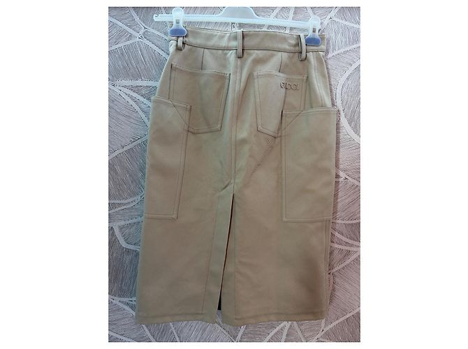 Gonna Midi Gucci in Cotone Drill Pesante Beige - vista 3