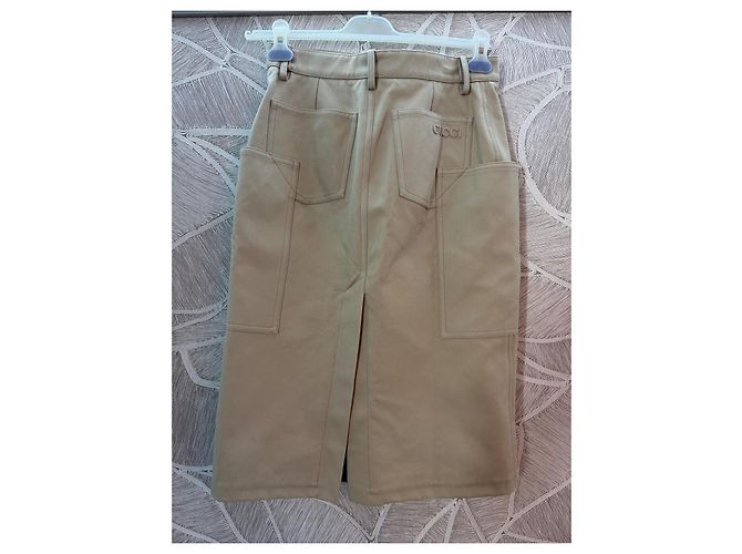 Gonna Midi Gucci in Cotone Drill Pesante Beige - vista 7