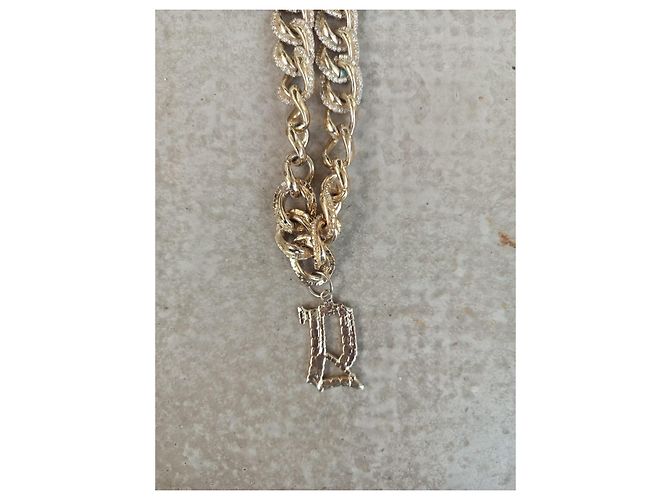 Galliano Collana a Catena Grossa con Pendente Lettera G in Cristalli D'oro - vista 10