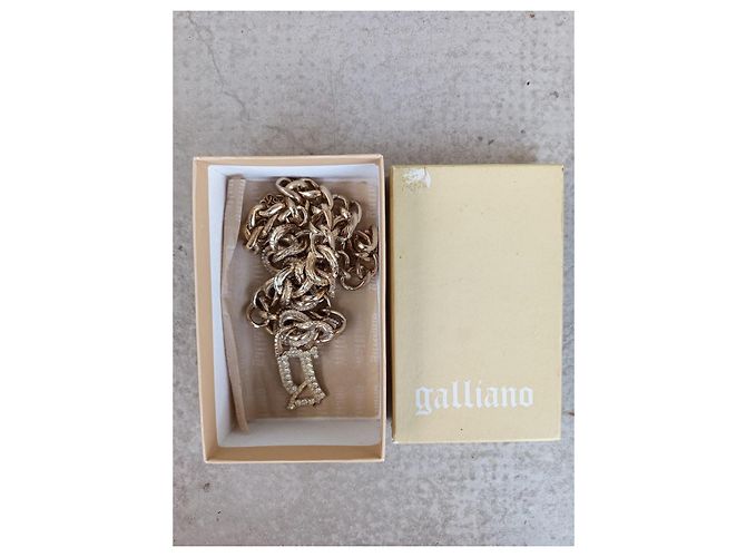 Galliano Collana a Catena Grossa con Pendente Lettera G in Cristalli D'oro - vista 12