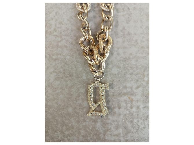 Galliano Collana a Catena Grossa con Pendente Lettera G in Cristalli D'oro - vista 4