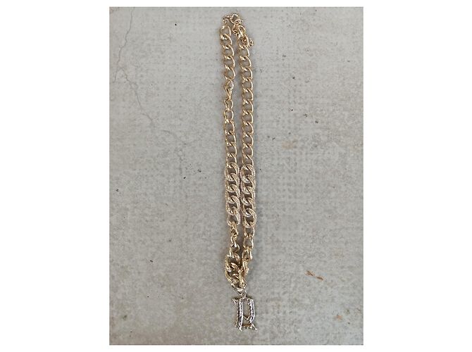 Galliano Collana a Catena Grossa con Pendente Lettera G in Cristalli D'oro - vista 9