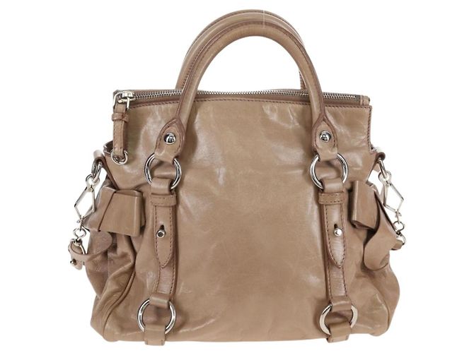 Miu Miu Bow Satchel em Couro Cervo Mini Bege - vista 2