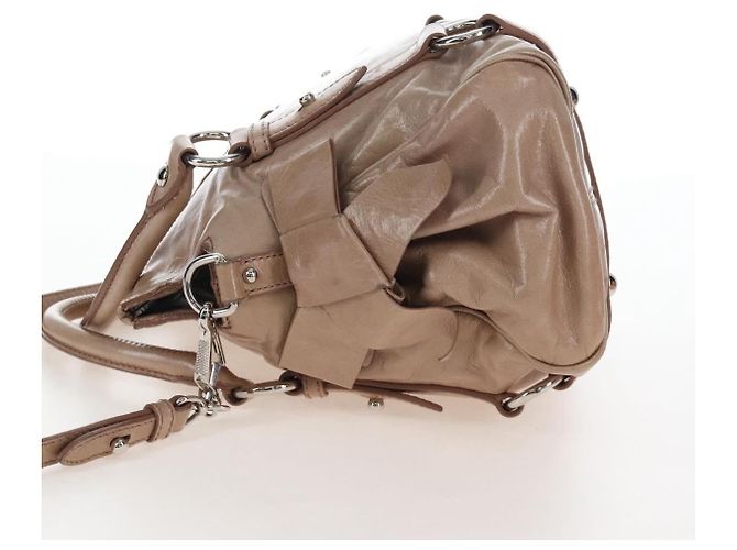 Miu Miu Bow Satchel em Couro Cervo Mini Bege - vista 3