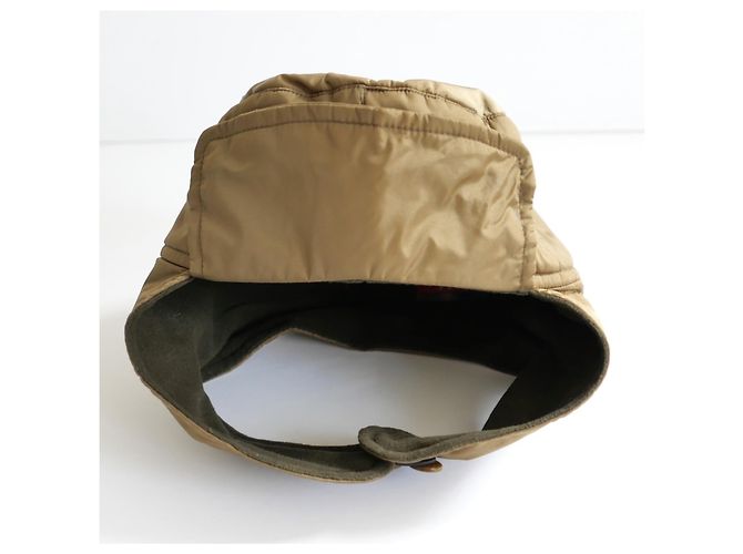 Prada Sport Linea Rossa Bonnet Trapper Nylon Marron Doré Beige Vert - vue 2