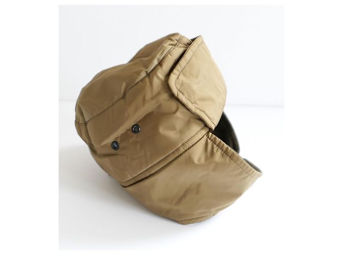 Prada Sport Linea Rossa Bonnet Trapper Nylon Marron Doré Beige Vert - vue 3