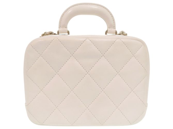 Borsa a tracolla Chanel Vanity Case Matelassé con catena Bianco - vista 2