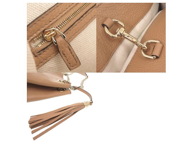 Borsa a Tracolla Gucci Soho Interlocking G in Pelle Beige con Catena - vista 10
