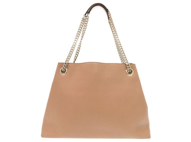 Borsa a Tracolla Gucci Soho Interlocking G in Pelle Beige con Catena - vista 2