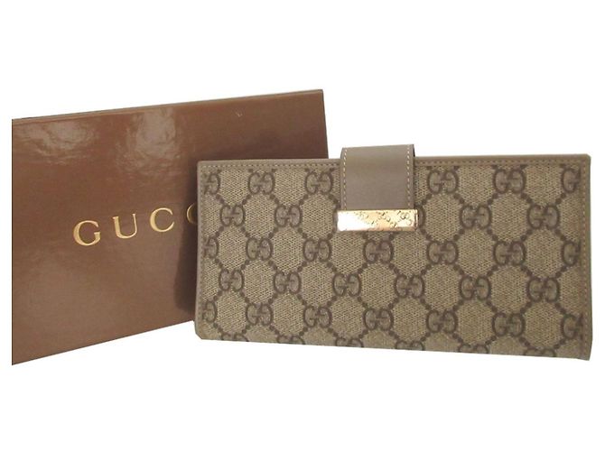 Cartera larga bi-fold Gucci GG Supreme de cuero gris Castaño - vista 2