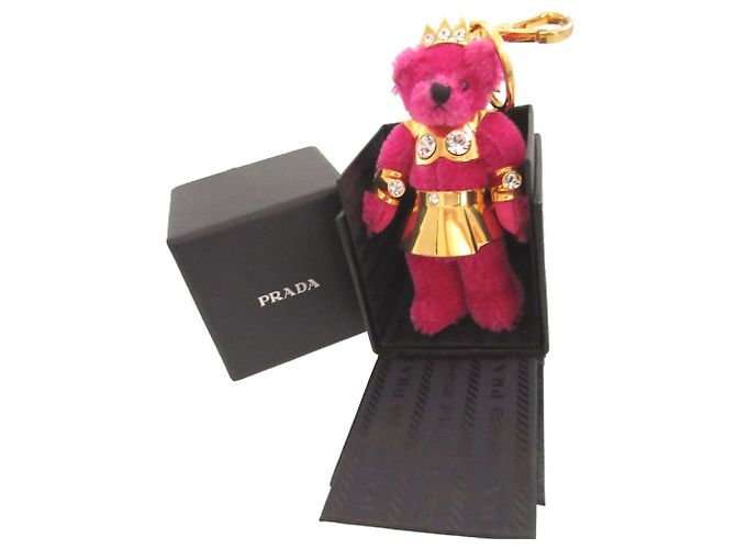 Chaveiro pingente de urso em tecido Prada Rosa Dourado - vista 2