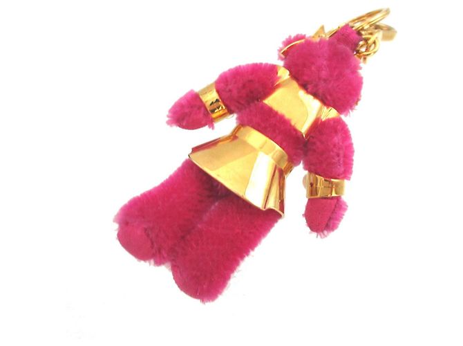 Chaveiro pingente de urso em tecido Prada Rosa Dourado - vista 3