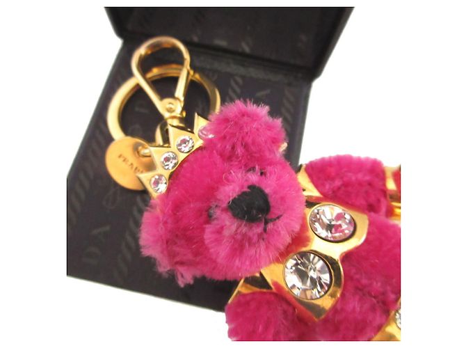 Chaveiro pingente de urso em tecido Prada Rosa Dourado - vista 4