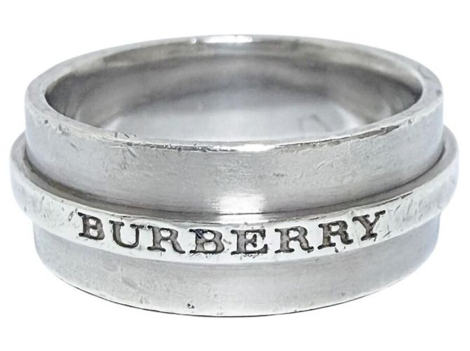 Anello largo con logo Burberry da uomo Argento - vista 2