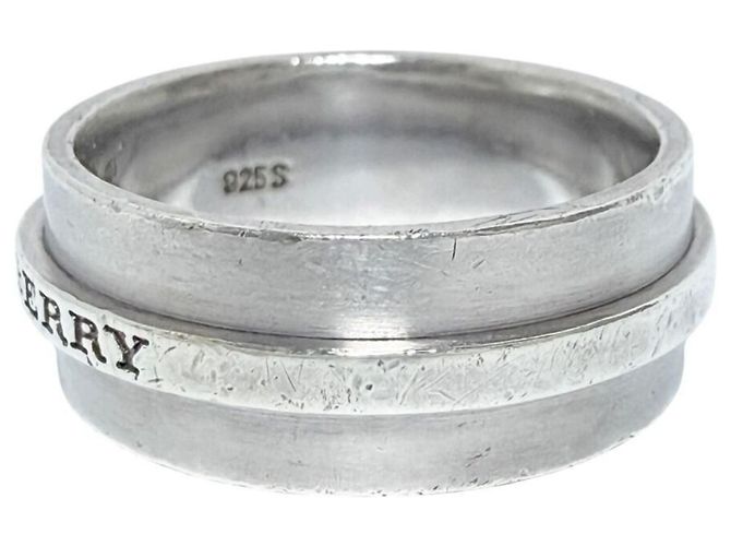Anello largo con logo Burberry da uomo Argento - vista 3