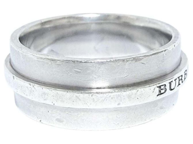 Anello largo con logo Burberry da uomo Argento - vista 4