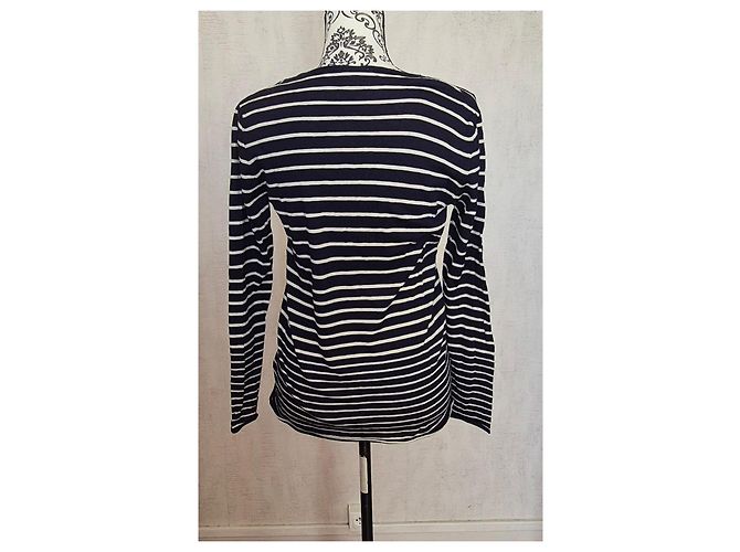 lacoste damen wollpullover v-ausschnitt gestreift marine weiß größe 44 devanlay woolmark Blau - Ansicht 4