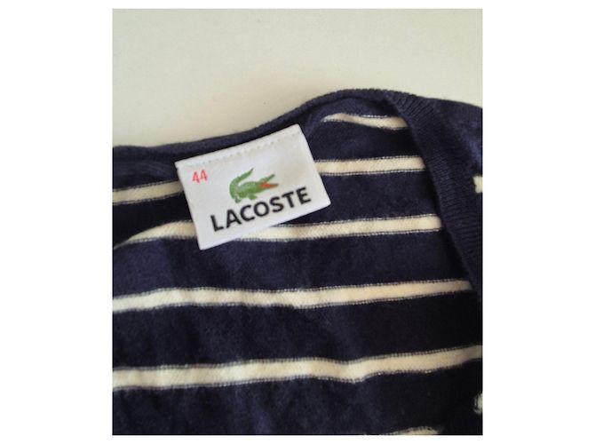lacoste damen wollpullover v-ausschnitt gestreift marine weiß größe 44 devanlay woolmark Blau - Ansicht 5