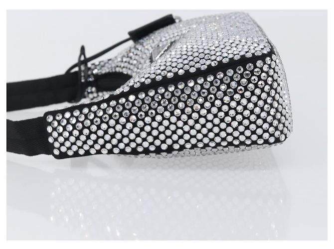 Prada Re-Edition 2000 Hobo Mini de satén con cristales Plata - vista 4