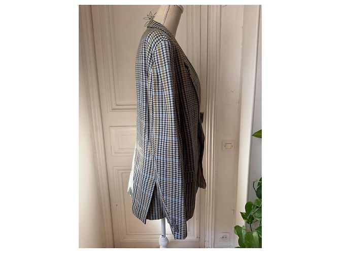 Autre Marque Blazer xadrez em lã Harris Tweed Ted Lapidus Marrom Azul Cinza Amarelo - vista 4