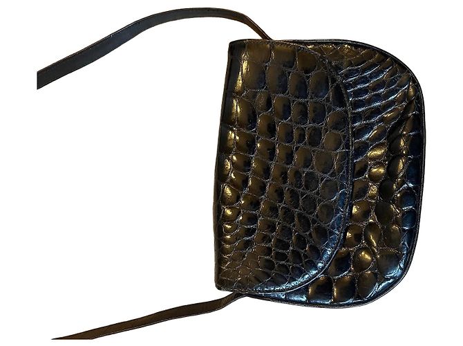 La Bagagerie Bolsa de ombro em couro de crocodilo preta - vista 2