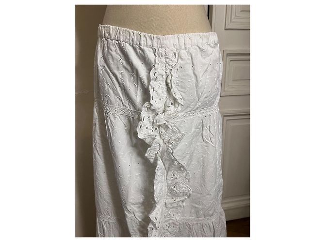 Autre Marque Falda larga de algodón blanco bordado - vista 3