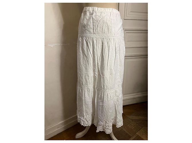 Autre Marque Falda larga de algodón blanco bordado - vista 4