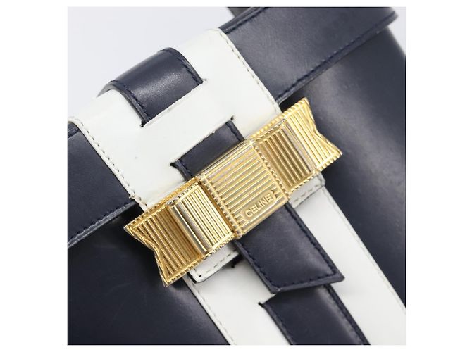 Céline Borsa a mano CELINE in pelle Navy Gold Auth ep16387A D'oro Blu navy - vista 14