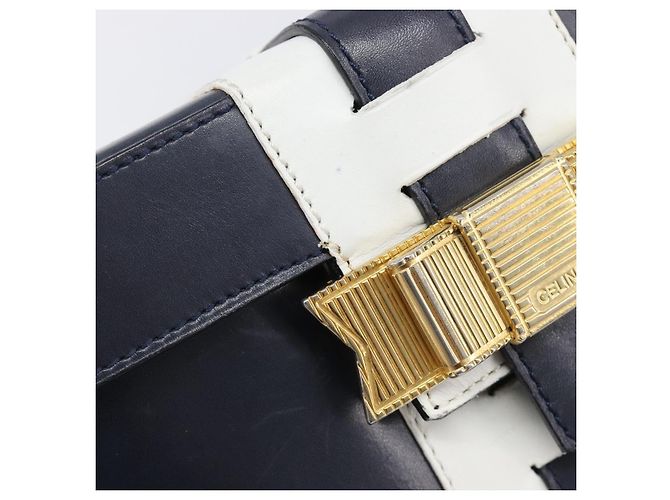 Céline Borsa a mano CELINE in pelle Navy Gold Auth ep16387A D'oro Blu navy - vista 15